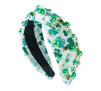 Bandeau de la Saint-Patrick pour femme - Serre-tête en forme de trèfle noué | Bandeau de la fête de Patrick, bandeau en trèfle vert, diadème orné de diamants