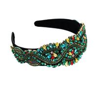 Bandeau de luxe baroque super clignotant avec pierres précieuses, accessoires pour cheveux pour femmes, bandeau à larges bords en diamant (vert)