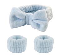 Bandeau de maquillage 3 pièces/ensemble bandeau de Spa bracelet for laver le visage serviette maquillage en microfibre bandes cheveux lavage chouchous poignet absorbant(Blue)