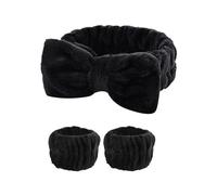 Bandeau de Maquillage 3 pièces/ensemble bandeau de Spa bracelet for laver le visage serviette maquillage en microfibre bandes cheveux lavage chouchous poignet absorbant(Black)