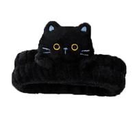 Bandeau de Maquillage Mignon corail polaire bandeaux élastiques dessin animé chat maquillage lavage visage doux sans trace Spa chapeaux cheveux accessoires(Black)