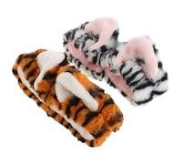 Bandeau de Maquillage Peluche 2 Pièces Oreilles Tigre Réglable pour Cheveux | Blanc et Jaune, Usage Maison ou Cosplay, Motif Rayé Animal, Maintient la Frange Sèche