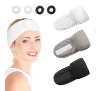 Bandeau de maquillage réglable en 3 pièces, nettoyant pour le visage, beauté, bandeau de spa, bandeau de yoga en éponge pour le visage, boucle de serviette autocollante et 4 boucles de cheveux.