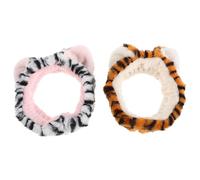 Bandeau de Maquillage Spa à Thème Animal Oreilles de Tigre | Lot de 2, Peluche Douce Bande Élastique Réglable, Jaune et Blanc, pour Masque Visage