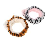 Bandeau de Maquillage Visage à Oreilles de Tigre, 2 Pièces | Bain, Peluche Douce, Bande Élastique Réglable, Motif Rayé Jaune et Blanc, Voyage