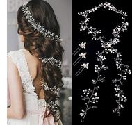 Bandeau de Mariage Cheveux Vigne,Strass Perle Vigne Cheveux Bandeaux De Mariage Tressé, Bohème Serre-têtes Casque De Mariée, Accessoires de Coiffure Cristal pour Les Mariées,100 cm.