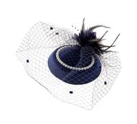 Bandeau de mariage pour femme - Clips - Voile - Bandeau en maille - Fleurs - Plumes - Accessoire de cheveux pour cocktail, fête de la bière, gothique - Accessoire de carnaval (bleu marine, taille