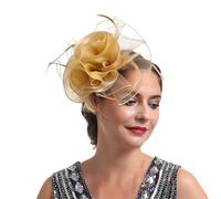 Bandeau de mariée avec plume en organza et clip pour cheveux pour mariage et course à pied, vêtements pour homme (doré, taille unique)