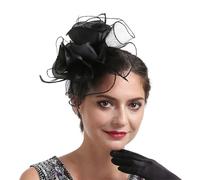 Bandeau de mariée avec plume en organza et clip pour cheveux pour mariage et course à pied, vêtements pour homme (noir, taille unique)