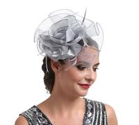 Bandeau de mariée, bandeau de mariée, avec plume en organza, pince à cheveux, pour mariage et course, ensemble vêtements pour homme (gris, taille unique)