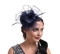 Bandeau de mariée, bandeau de mariée, avec plume en organza, pince à cheveux, pour mariage et course, ensemble vêtements pour homme (bleu marine, taille unique)