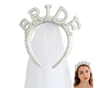 Bandeau de mariée en perles, bandeaux de mariage pour mariée - Mariée à être bandeau avec voile | Bandeau de perles antidérapant pour décorations de fête d'enterrement de vie de jeune fille, fête prén