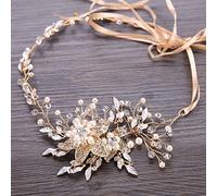 Bandeau de mariée Vintage Fait à la Main, Romantique, Couleur Argent et Or, avec Ruban de Perles, pour Mariage, Concours de beauté, pour Femmes (Or 1 pièce