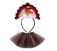 Bandeau de Noël, Bandeaux de Cheveux de Dinde Enfants, Coiffure Indienne en Plumes, Jupe en Tulle Café, Accessoires de Cheveux de Noël, Cadeau Anniversaire Noël (Bandeau + Jupe/Café)