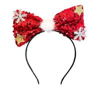 Bandeau de Noël pour femme avec nœud rouge, bandeau de Noël à paillettes pour fête du Nouvel An, anneau à cheveux épais, flocon de neige, strass, étoile et nœud rouge à paillettes rouges 1 pièce