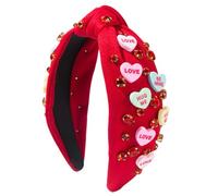 Bandeau de Noël pour femme avec perles et nœud sur le dessus - Rouge et vert - Avec nœud - Renne, flocon de neige - Strass - Nœud supérieur (09. lettre rouge, 1 pièce)