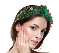 Bandeau de Noël pour femme - Bandeau de Noël pour femme | Bandeau large avec perles imprimées Vista | Bandeau à nœud supérieur exquis, parfait pour les rendez-vous, les fêtes, les accessoires photo