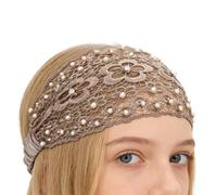Bandeau de perles - Bandeau en dentelle florale - Large bandeau élastique bohème - Pour mariage, occasions formelles, vie quotidienne, vacances
