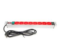 Bandeau de Prise 19 Pouces - 1U - 8 Prises Rouge 2P+T avec Interrupteur