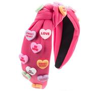 Bandeau de Saint-Valentin avec nœud délicat à large bord avec cœur en résine pour femme, adolescente, maquillage du visage, accessoires de cheveux pour femmes, bandeaux en tissu en forme de cœur en