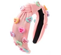 Bandeau de Saint-Valentin avec nœud délicat à large bord avec cœur en résine pour femme, adolescente, maquillage du visage, accessoires de cheveux pour femmes, bandeaux en tissu en forme de cœur en