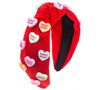 Bandeau de Saint-Valentin avec nœud délicat à large bord avec cœur en résine pour femme, adolescente, maquillage du visage, accessoires de cheveux pour femmes, bandeaux en tissu en forme de cœur en