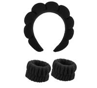 Bandeau de soin de la peau, bandes de poignet pour kit de lavage du visage, éponge douce, maquillage, spa, bandeau de lavage du visage, bracelet de lavage du visage, bandeau antidérapant (noir)