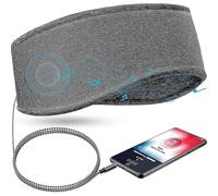 Bandeau de sommeil musical avec écouteurs intégrés, bandeau de voyage souple et élastique avec fil de 3,5 mm et haut-parleur fin, écout