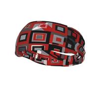 Bandeau de Sport à Motifs géométriques Rouges, Noirs, Gris et Blancs, avec Triangles géométriques Blancs, Jaunes et Gris. Bandeau élastique Tendance pour Femmes et Hommes.