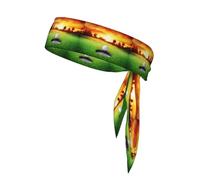 Bandeau de sport avec imprimé balle de golf, coucher de soleil et arbre - Pour le karaté ninja - Bandeau athlétique - Évacuation de la transpiration