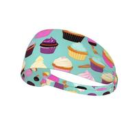 Bandeau de sport avec imprimé cupcake - Large bandeau extensible - Unisexe - Style décontracté