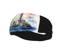 Bandeau de sport décoratif QQOUPP à la mode avec motif phare, imprimé léger, élastique, adapté pour le cyclisme, le yoga, la course à pied