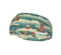 Bandeau de sport décoratif tendance QQOUPP Phare avec un beau nuage imprimé élastique évacuant l'humidité adapté pour le cyclisme, le yoga, la course à pied