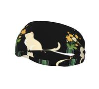 Bandeau de sport décoratif tendance WHJSSF Spirit chat renifle fleurs impression évacuation de l'humidité élastique adapté pour le cyclisme, le yoga, la course à pied