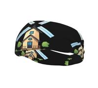 Bandeau de sport décoratif tendance WHJSSF Une petite maison avec motif moulin à vent élastique évacuant l'humidité adapté pour le cyclisme, le yoga, la course à pied