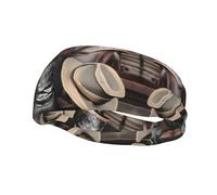 Bandeau de sport décoratif YYHWHJDE Cowboy Noir Chapeau Bottes Western Motif - Extensible, respirant, doux et anti-transpiration pour homme et femme