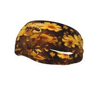 Bandeau de sport décoratif YYHWHJDE Little Bee avec motif floral jaune - Bandeau extensible, respirant, doux et évacuant la transpiration pour homme et femme