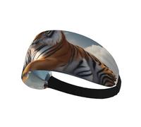 Bandeau de sport élastique AEKGOHP Tigre majestueux se reposant sur un rocher avec des imprimés ciel nuageux Séchage rapide Évacuation de l'humidité