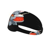 Bandeau de sport élastique BROLEO éléphant jouant de la batterie imprimé doux, respirant, séchage rapide