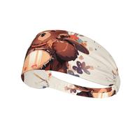 Bandeau de sport élastique BROLEO Petit ours marron jouant de la batterie Imprimé doux, respirant, séchage rapide