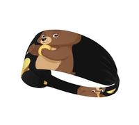 Bandeau de sport élastique HYTTER Little Bear tenant des pièces d'or dans sa photo de main en élasthanne, doux, respirant, séchage rapide