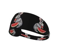 Bandeau de sport élastique HYTTER Little Grey Rabbit eats Watermelon Picture Spandex, doux, respirant, séchage rapide