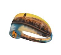 Bandeau de sport élastique imprimé coucher de soleil à Barcelone, respirant et évacuant la transpiration, convient pour le yoga, la course à pied et le fitness