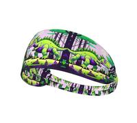 Bandeau de sport élastique imprimé dinosaure vert respirant et évacuant la transpiration Convient pour le yoga, la course à pied et le fitness