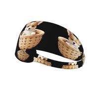 Bandeau de sport élastique JKIEGOQ Little Corgi dans un panier tissé en élasthanne, doux, respirant, séchage rapide