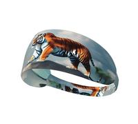 Bandeau de sport élastique MJHKXLJ Tigre majestueux se reposant sur un rocher avec ciel nuageux imprimé Spandex, doux, respirant, séchage rapide