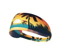 Bandeau de sport élastique pour cheveux MJHKXLJ Coucher de soleil océan avec palmiers tropicaux crépuscule Impression Spandex doux, respirant, séchage rapide