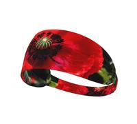 Bandeau de sport élastique pour cheveux YYHWHJDE Beau Coquelicot Rouge Imprimé Spandex Doux, Respirant, Séchage Rapide