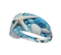 Bandeau de sport élastique pour cheveux YYHWHJDE Océan Mer Plage Coquillages Étoile de mer Bleu Motif Doux Respirant Séchage rapide