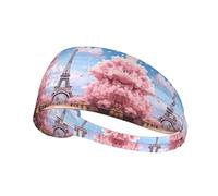 Bandeau de sport élastique pour cheveux YYHWHJDE Paris Street Tour Eiffel Rose Motif floral Doux Respirant Séchage rapide